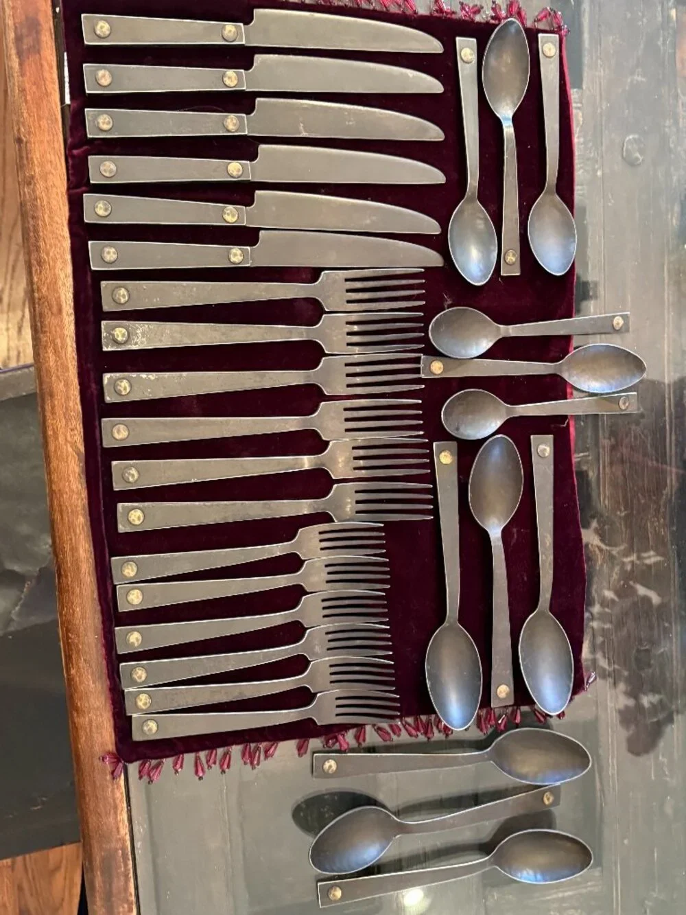 RH Hammered Blackened Stainless Steel Rivet 5-Piece Place Setting- 8 total avail
